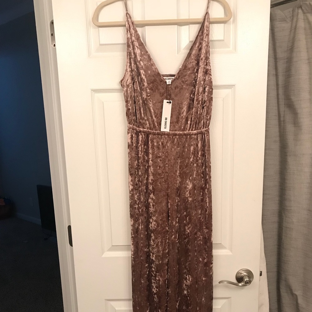 BB Dakota pink velvet jumpsuit